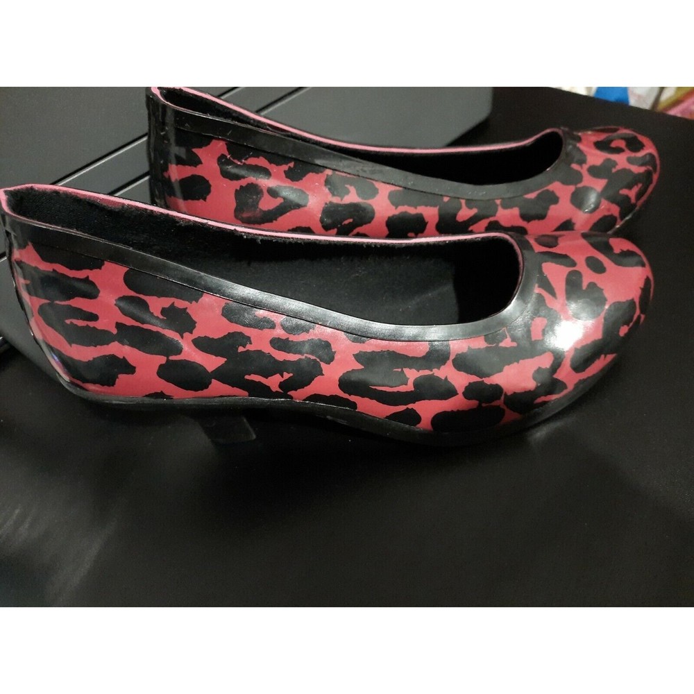 DAV Womens Red Black Leopard Print Rubber Pumps Rain Boot Size 9